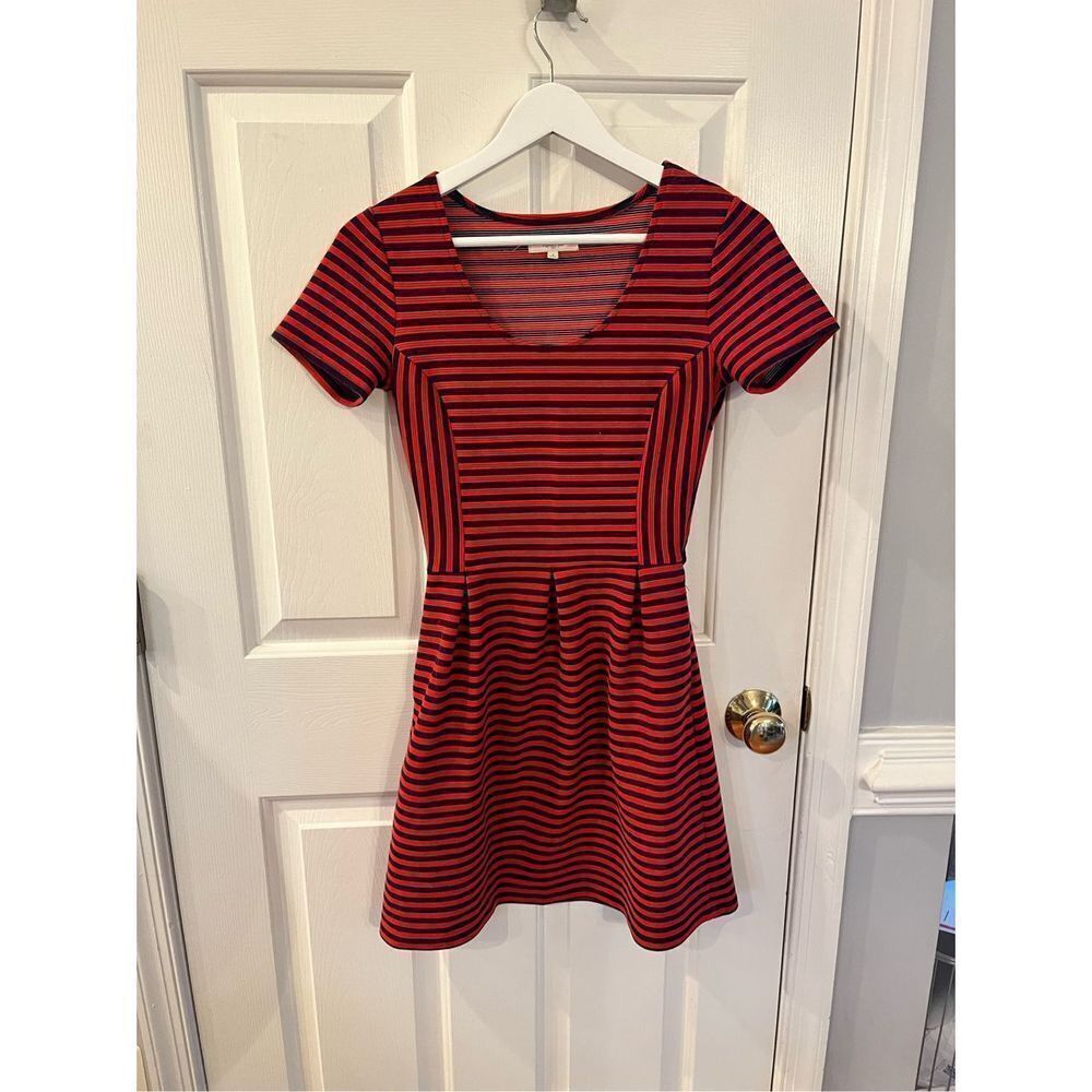 Madewell Red & Navy Ridgestripe Bistro Dress w/ Pockets sz 0 EUC